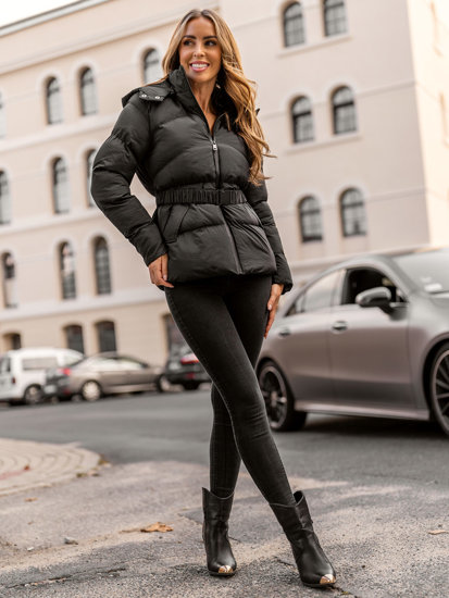 Bolf Damen Gepolsterte Winterjacke mit Kapuze Schwarz  23060