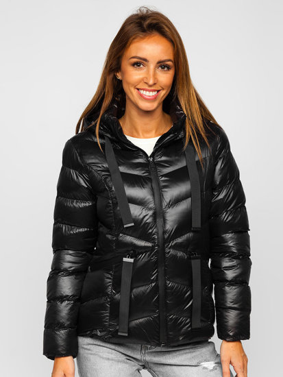 Bolf Damen Gepolsterte Winterjacke mit Kapuze Schwarz  23066