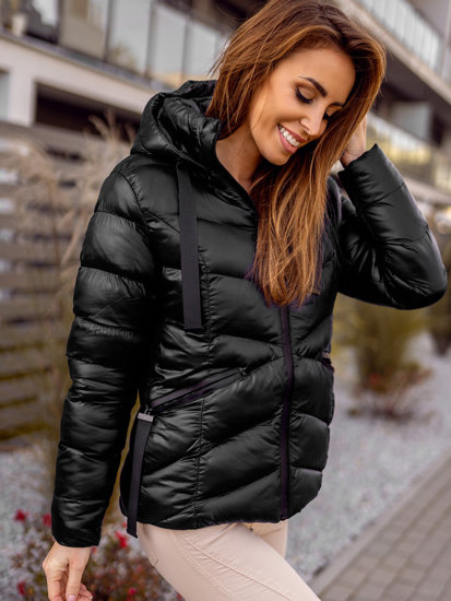 Bolf Damen Gepolsterte Winterjacke mit Kapuze Schwarz  23066