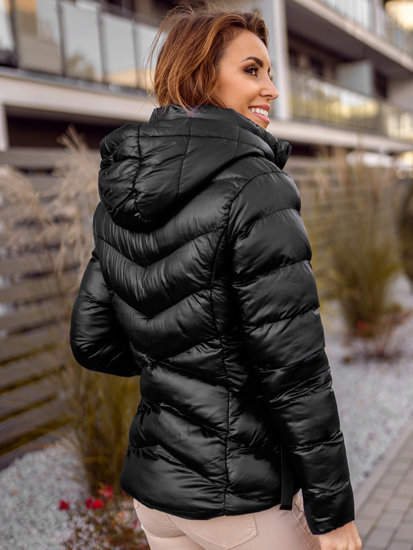 Bolf Damen Gepolsterte Winterjacke mit Kapuze Schwarz  23066