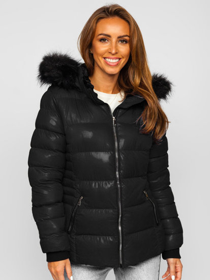 Bolf Damen Gepolsterte Winterjacke mit Kapuze Schwarz  23067