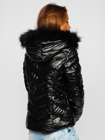 Bolf Damen Gepolsterte Winterjacke mit Kapuze Schwarz  23068