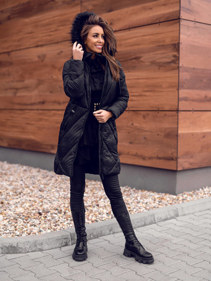 Bolf Damen Gepolsterte Winterjacke mit Kapuze Schwarz  23070