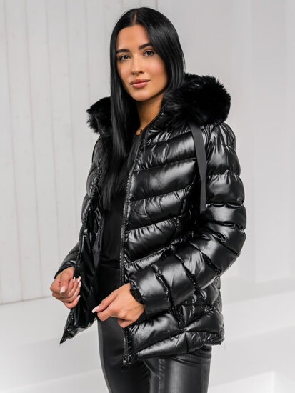 Bolf Damen Gepolsterte Winterjacke mit Kapuze Schwarz  5M3138