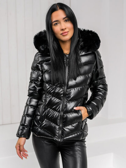 Bolf Damen Gepolsterte Winterjacke mit Kapuze Schwarz  5M3138