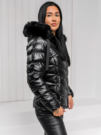 Bolf Damen Gepolsterte Winterjacke mit Kapuze Schwarz  5M3138