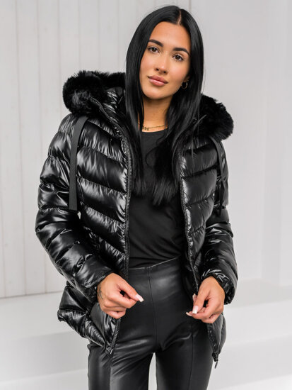 Bolf Damen Gepolsterte Winterjacke mit Kapuze Schwarz  5M3138