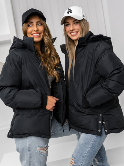 Bolf Damen Gepolsterte Winterjacke mit Kapuze Schwarz  5M3169A