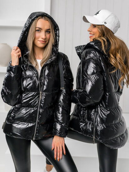 Bolf Damen Gepolsterte Winterjacke mit Kapuze Schwarz  5M3172A