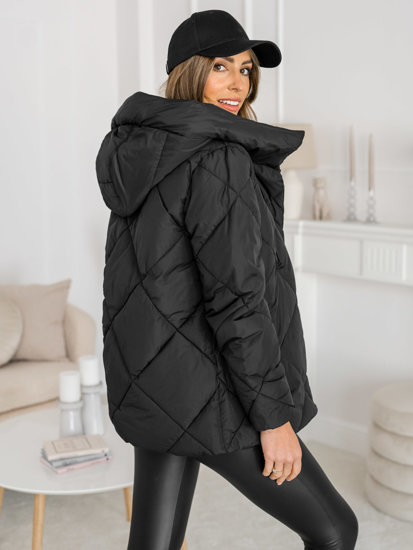 Bolf Damen Gepolsterte Winterjacke mit Kapuze Schwarz  5M3175