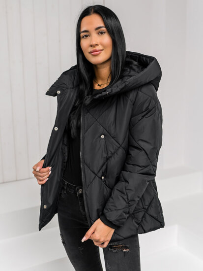 Bolf Damen Gepolsterte Winterjacke mit Kapuze Schwarz  5M3175