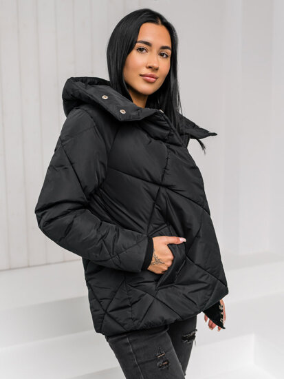 Bolf Damen Gepolsterte Winterjacke mit Kapuze Schwarz  5M3175