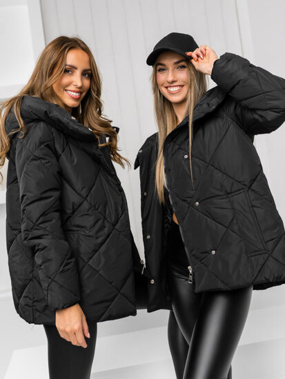 Bolf Damen Gepolsterte Winterjacke mit Kapuze Schwarz  5M3175