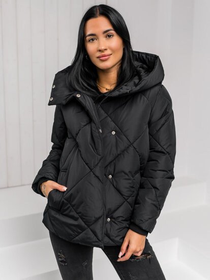 Bolf Damen Gepolsterte Winterjacke mit Kapuze Schwarz  5M3175A3