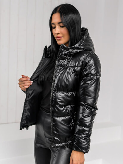 Bolf Damen Gepolsterte Winterjacke mit Kapuze Schwarz 5M3193