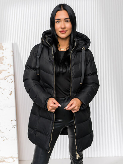 Bolf Damen Gepolsterte Winterjacke mit Kapuze Schwarz  5M3231