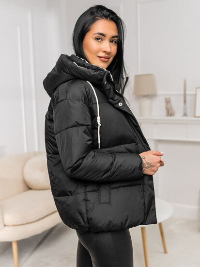 Bolf Damen Gepolsterte Winterjacke mit Kapuze Schwarz 5M3236