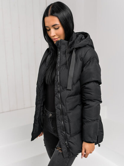 Bolf Damen Gepolsterte Winterjacke mit Kapuze Schwarz  5M3251