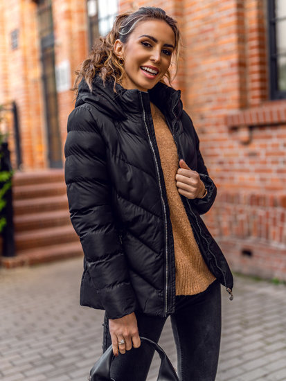 Bolf Damen Gepolsterte Winterjacke mit Kapuze Schwarz  5M725