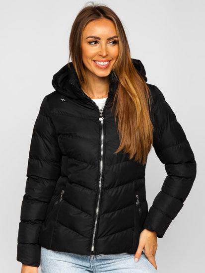 Bolf Damen Gepolsterte Winterjacke mit Kapuze Schwarz  5M726