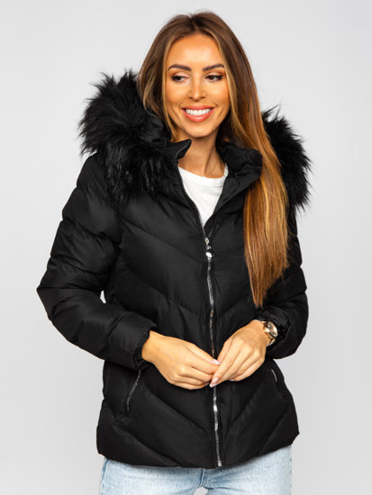 Bolf Damen Gepolsterte Winterjacke mit Kapuze Schwarz  5M727