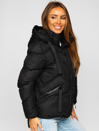 Bolf Damen Gepolsterte Winterjacke mit Kapuze Schwarz  5M739