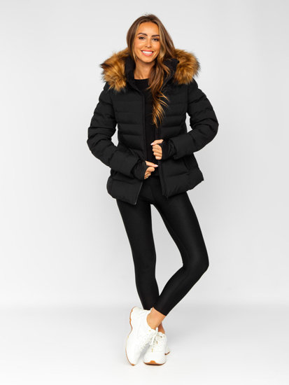 Bolf Damen Gepolsterte Winterjacke mit Kapuze Schwarz  5M768