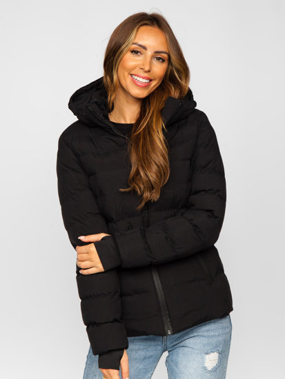 Bolf Damen Gepolsterte Winterjacke mit Kapuze Schwarz  5M769