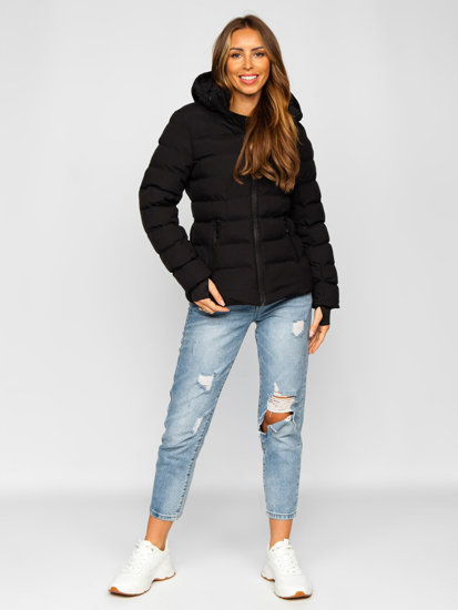 Bolf Damen Gepolsterte Winterjacke mit Kapuze Schwarz  5M769