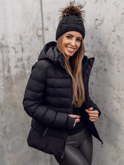 Bolf Damen Gepolsterte Winterjacke mit Kapuze Schwarz  5M769