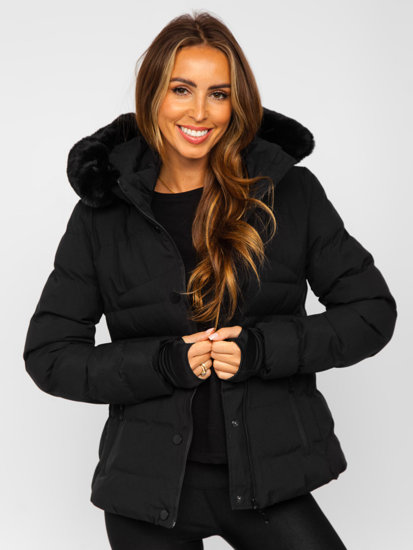 Bolf Damen Gepolsterte Winterjacke mit Kapuze Schwarz  5M770