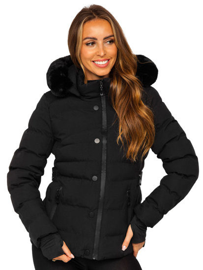 Bolf Damen Gepolsterte Winterjacke mit Kapuze Schwarz  5M770