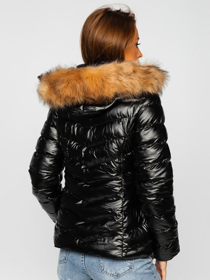 Bolf Damen Gepolsterte Winterjacke mit Kapuze Schwarz  6830