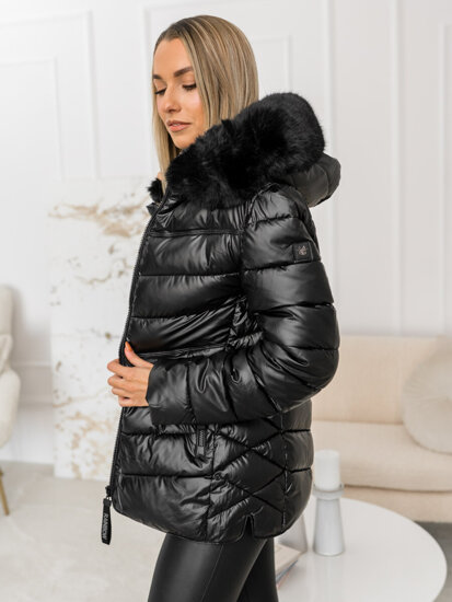 Bolf Damen Gepolsterte Winterjacke mit Kapuze Schwarz  B8163