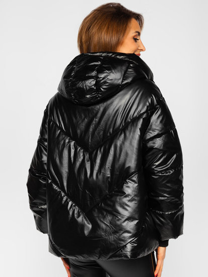 Bolf Damen Gepolsterte Winterjacke mit Kapuze Schwarz P6618