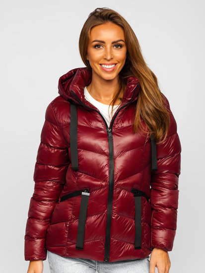 Bolf Damen Gepolsterte Winterjacke mit Kapuze Weinrot  23066