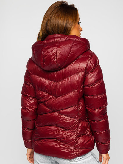 Bolf Damen Gepolsterte Winterjacke mit Kapuze Weinrot  23066