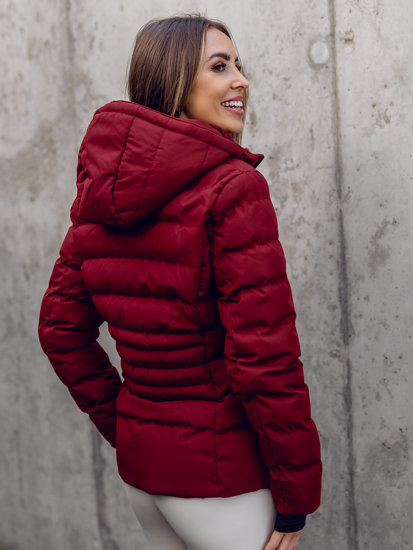 Bolf Damen Gepolsterte Winterjacke mit Kapuze Weinrot 5M769