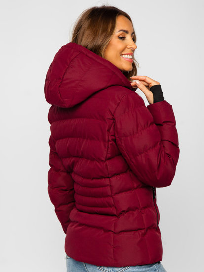 Bolf Damen Gepolsterte Winterjacke mit Kapuze Weinrot 5M769