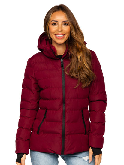 Bolf Damen Gepolsterte Winterjacke mit Kapuze Weinrot 5M769