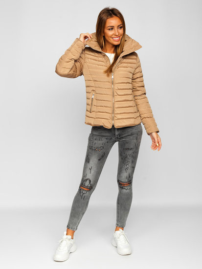 Bolf Damen Gepolsterte Winterjacke ohne Kapuze Braun  23063