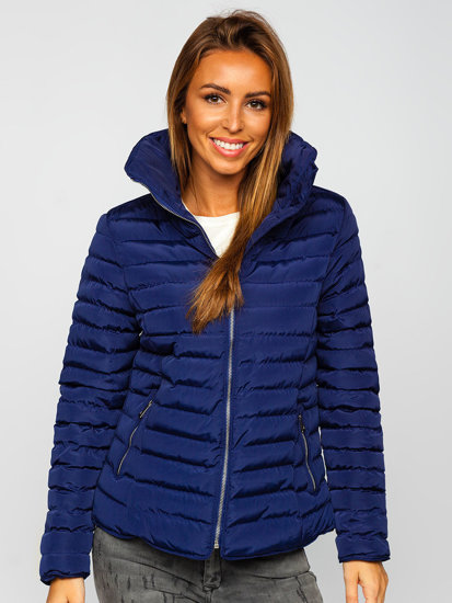 Bolf Damen Gepolsterte Winterjacke ohne Kapuze Dunkelblau  23063