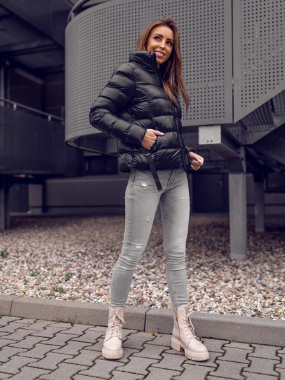 Bolf Damen Gepolsterte Winterjacke ohne Kapuze Schwarz  23061