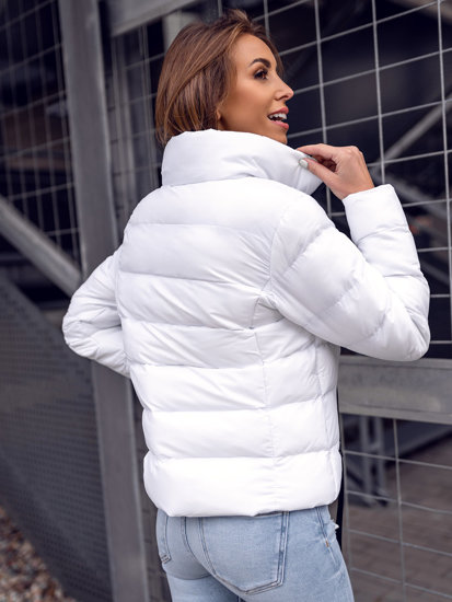 Bolf Damen Gepolsterte Winterjacke ohne Kapuze Weiß  23061