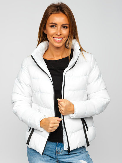 Bolf Damen Gepolsterte Winterjacke ohne Kapuze Weiß  23061