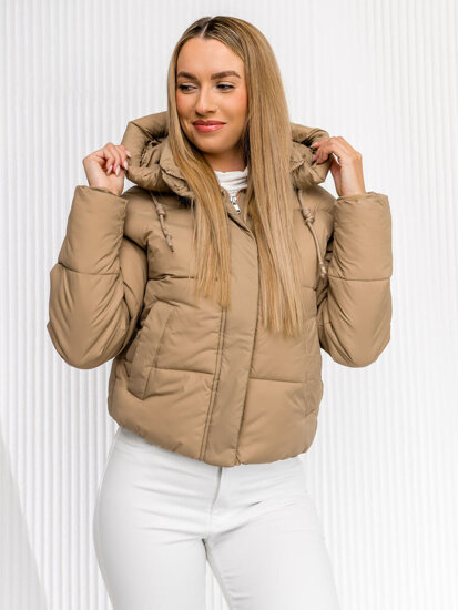 Bolf Damen Gepolsterte Winzterjacke mit Kapuze Beige  16M9188