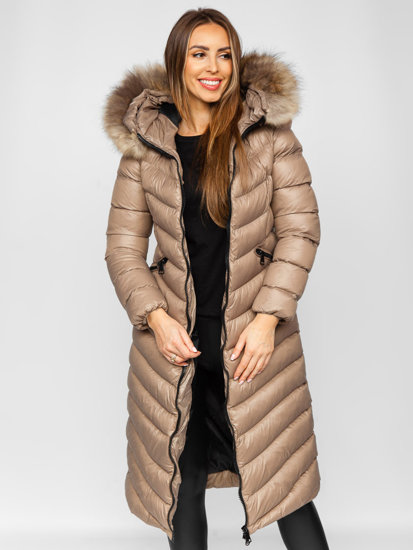 Bolf Damen Gepolsterter Wintermantel Winterjacke mit Naturfell Braun M699