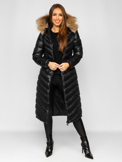 Bolf Damen Gepolsterter Wintermantel Winterjacke mit Naturfell Schwarz  M699