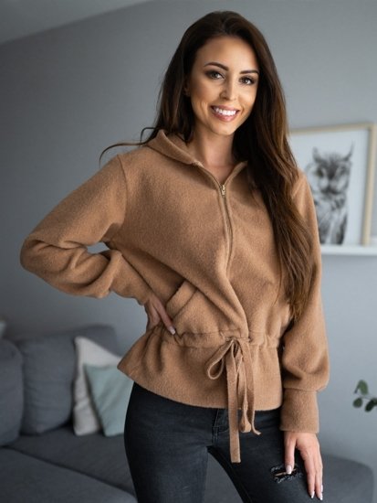 Bolf Damen Jacke Kurzer Mantel mit Kapuze Braun  9320