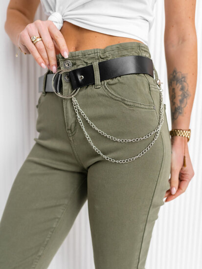 Bolf Damen Jeanshose Hochtalliert mit Gürtel Khaki  LA689